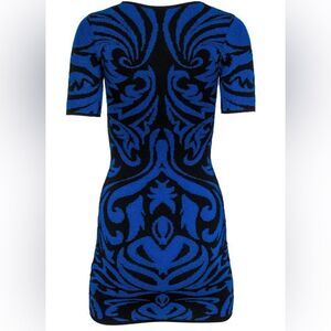 Torn By Ronny Kobo / filigree blue Baroque Bodycon bandage short sleeve Dress
